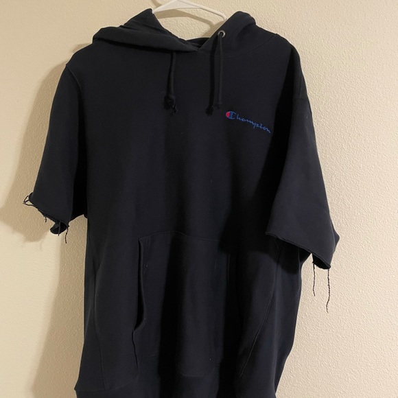 Champion Navy Reverse Weave Short Sleeve Hoodie - Picture 1 of 2